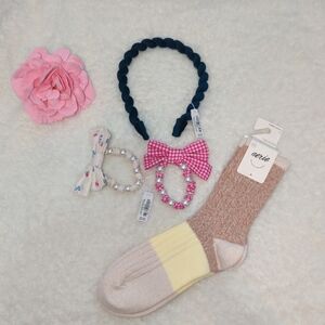 Aerie Navy Pink Coquette Hair Accessory Velvet Twist Headband Socks Bundle NWT
